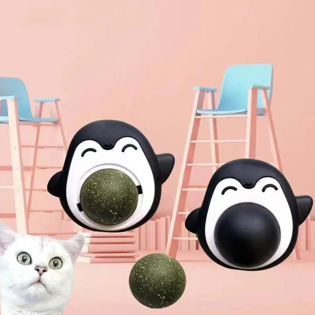 Cat Catnip Ball Penguin Shape 360 Degree Rotating Healthy Edible Ball Teeth Cleaning Molar Toy Cat Candy Snacks Pet Supplies