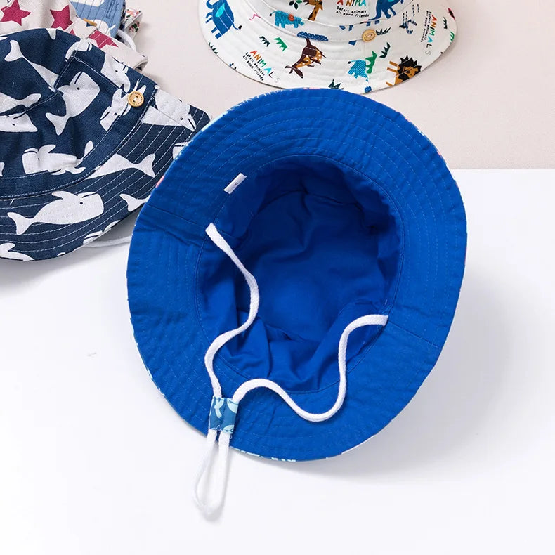 Cute Kids Outdoor Bucket Hats Children Sun Hats with Windproof Rope Cotton Baby Caps for Boys Girls Caps Summer Hat for Kids