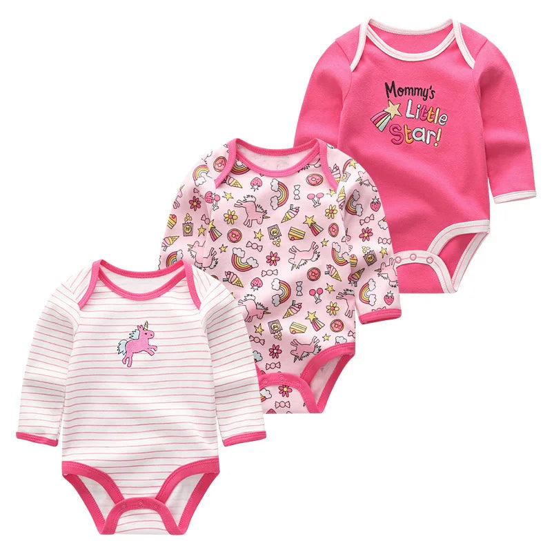 Baby Girl Fall Jumpsuit Long Sleeve 3Pcs Pure Cotton Newborn Bodysuits Round Collar Toddler Boy Clothes Set Infant Cute Costume