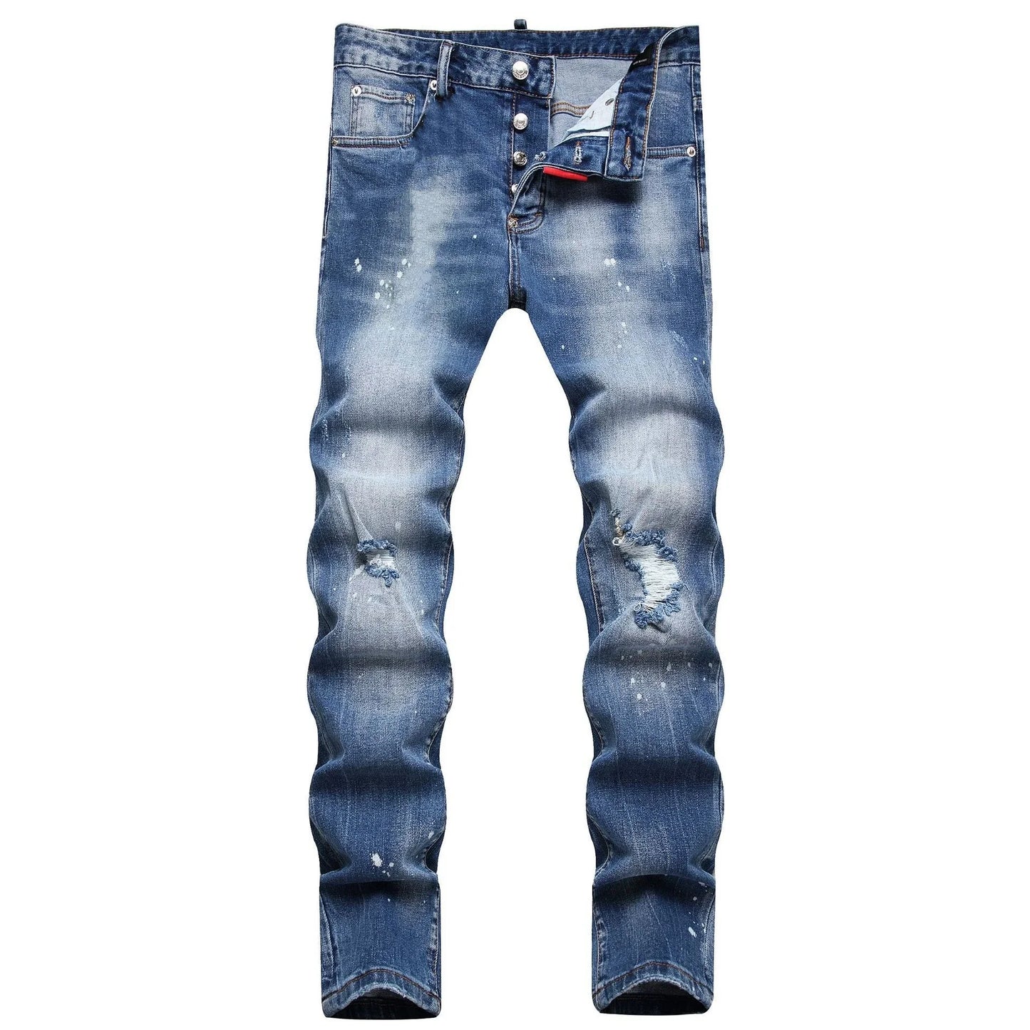 New Mens Ripped Jeans Luxury Men Skinny Jeans Light Blue Holes Pants Quality Male Stretch Slim Fashion Trousers Y2k Men Clothing