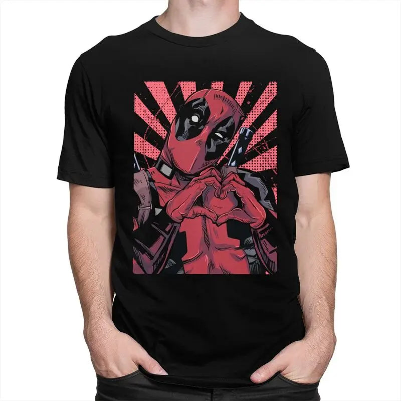 Cool Deadpool Hand Heart T Shirt Men Short Sleeved T-shirts Printed Tee Tops Cotton Regular Fit Tshirt Gift
