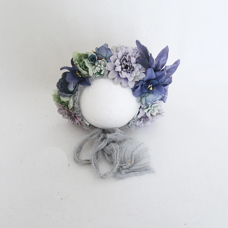 Vintage Newborn Floral Bonnet Baby girl Hat For Photography Knitted Newborn Garden Flower Bonnet For Photo Shoot Props