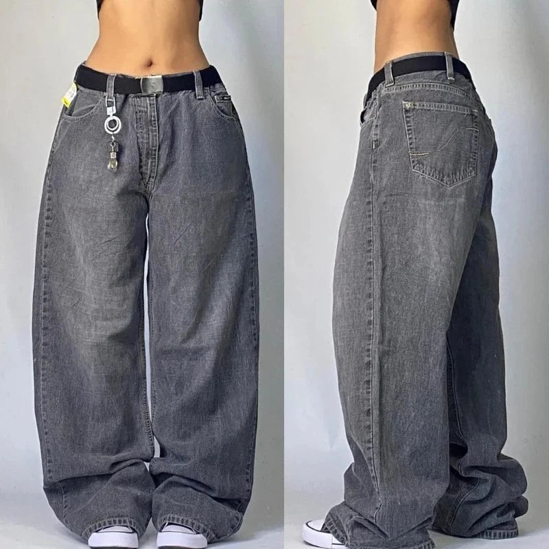 Y2K New Fashion Embroidered Solid Color Jeans Men Street Harajuku Hip Hop Gothic Casual Jeans Couple High Waist Wide Leg Pants