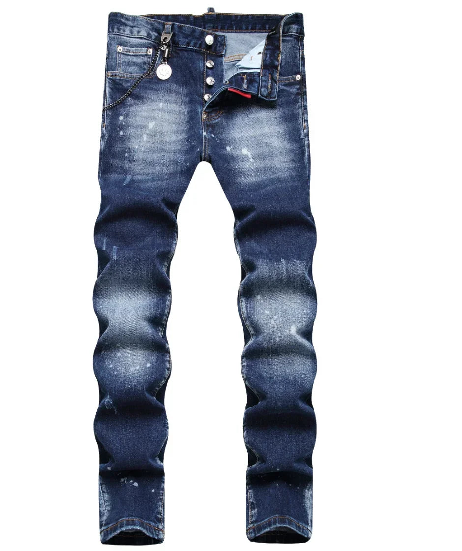 New Mens Ripped Jeans Luxury Men Skinny Jeans Light Blue Holes Pants Quality Male Stretch Slim Fashion Trousers Y2k Men Clothing