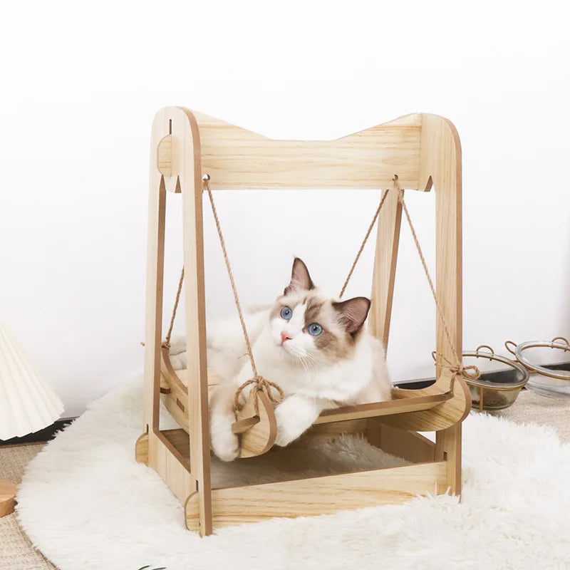 Hammock Bed for Pet Wooden Shaker Cat Supplies Small Pet Double-layer Anti-rollover Swing Hanging Nest Dog Cat's House Puppy