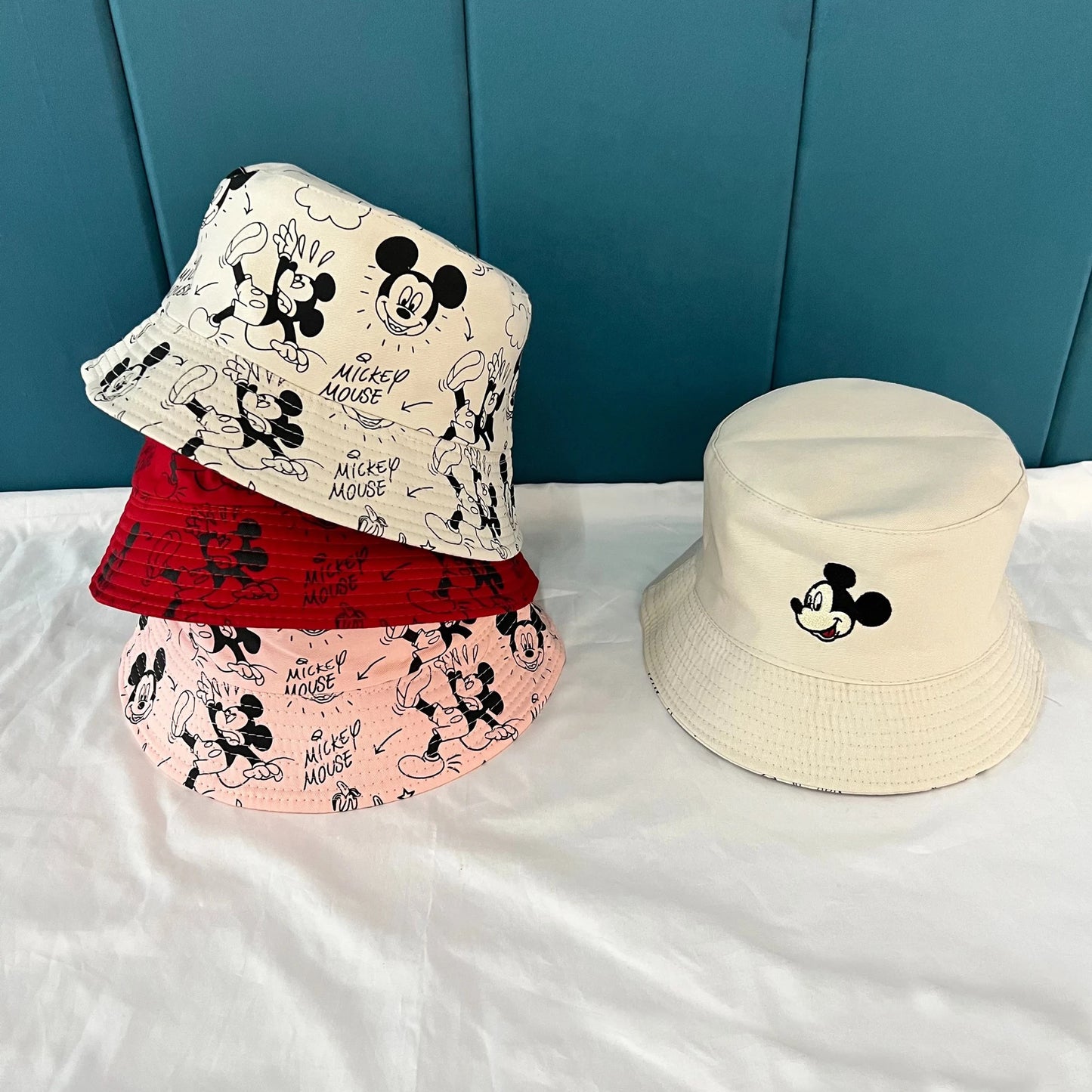 Disney Mickey Mouse Hat Anime Double-sided Printing Cotton Cap Fisherman Caps for Boys Girls Women Fashion Travel Visor Cap