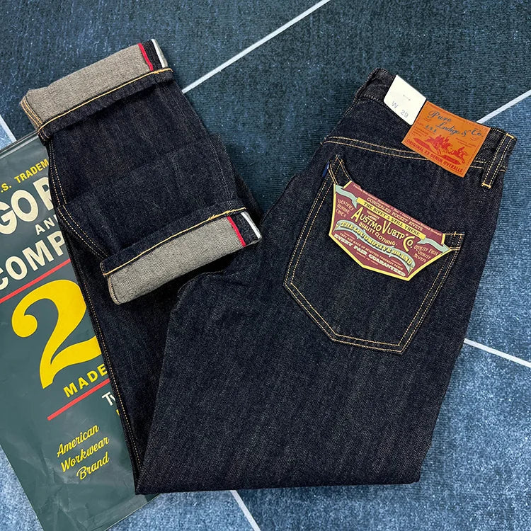 14 oz High Quality Red Selvedge Denim Jeans for Men Heavyweight Raw 100% Cotton Washed Hard Pants Youth Male Straight Trousers
