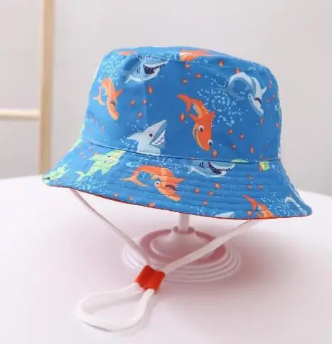 Cute Kids Outdoor Bucket Hats Children Sun Hats with Windproof Rope Cotton Baby Caps for Boys Girls Caps Summer Hat for Kids