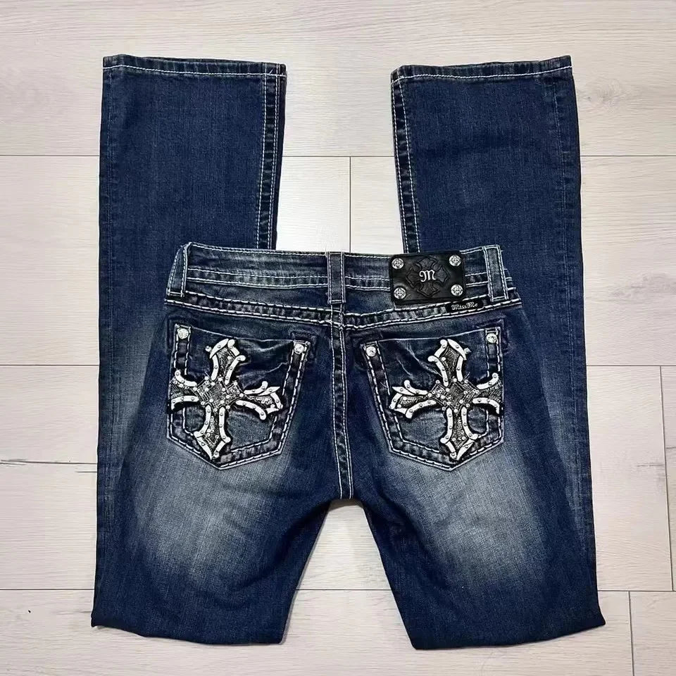 Y2K Jeans New Gothic Embroidery Casual Washed Cowboy Pants Men Retro Streetwear Hip Hop Loose Fashion High Waist Straight pants