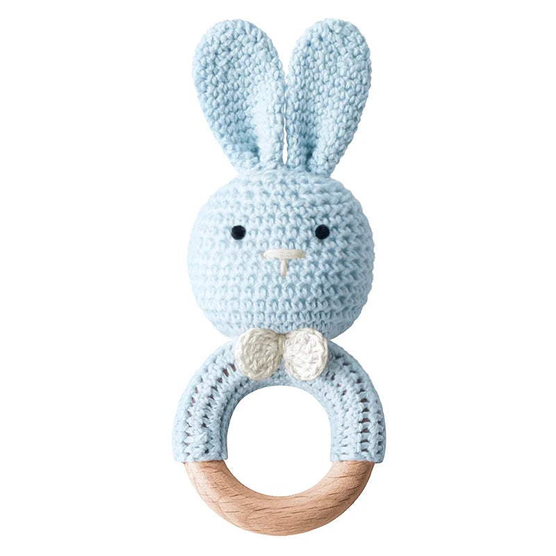 TYRY.HU Baby Small Rabbit Wood Rattle Wooden Teether Mobile Pram Crib Ring DIY Crochet Rattle Soother Bracelet Teether BPA Free