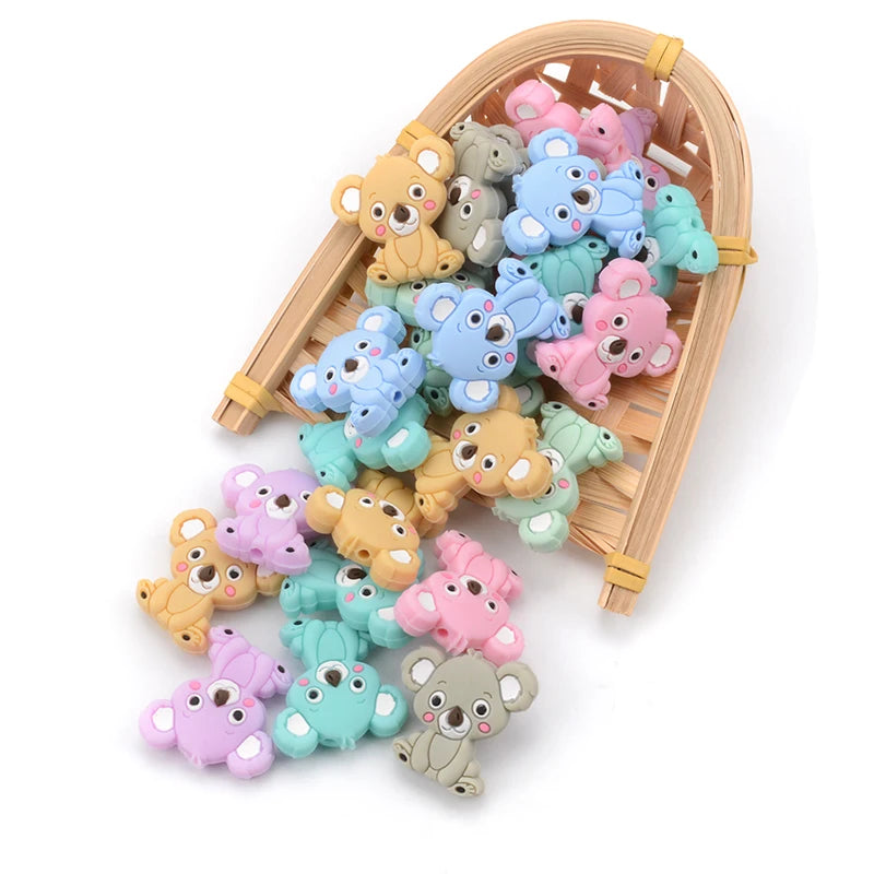 LOFCA 5pcs Silicone Mini Koala Beads Baby Teether Food Grade BPA Free Baby Teething Toy Pacifier Chain Nursing Necklace Making