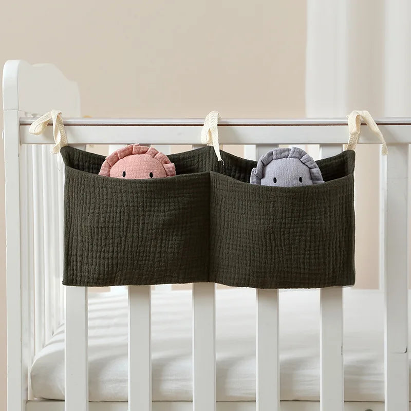 Baby Bedside Hanging Storage Bag 2 Pockets Organizer for Baby Cribs and Toys Hanging Baby Diaper Organizer