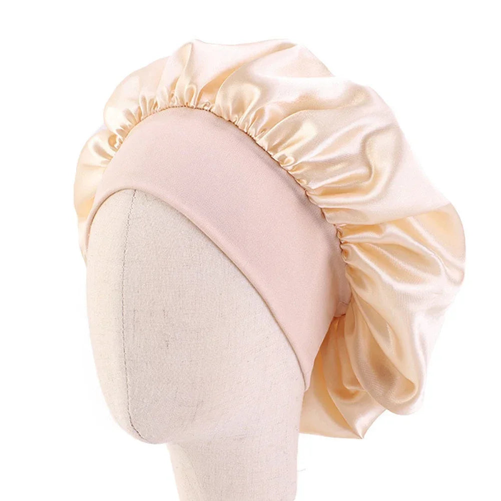 8 Colors Kids Girls Boys Silky Satin Bonnet Cap Turban Hat Wide Elastic Bands Night Sleep Cap