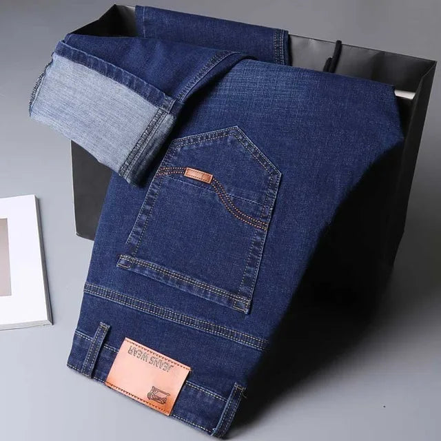 2023 Brand Men's Straight Elastic Cotton Jeans Men Fashion Business Casual Classic Style Jean Denim Pants Trousers Big Size28-40