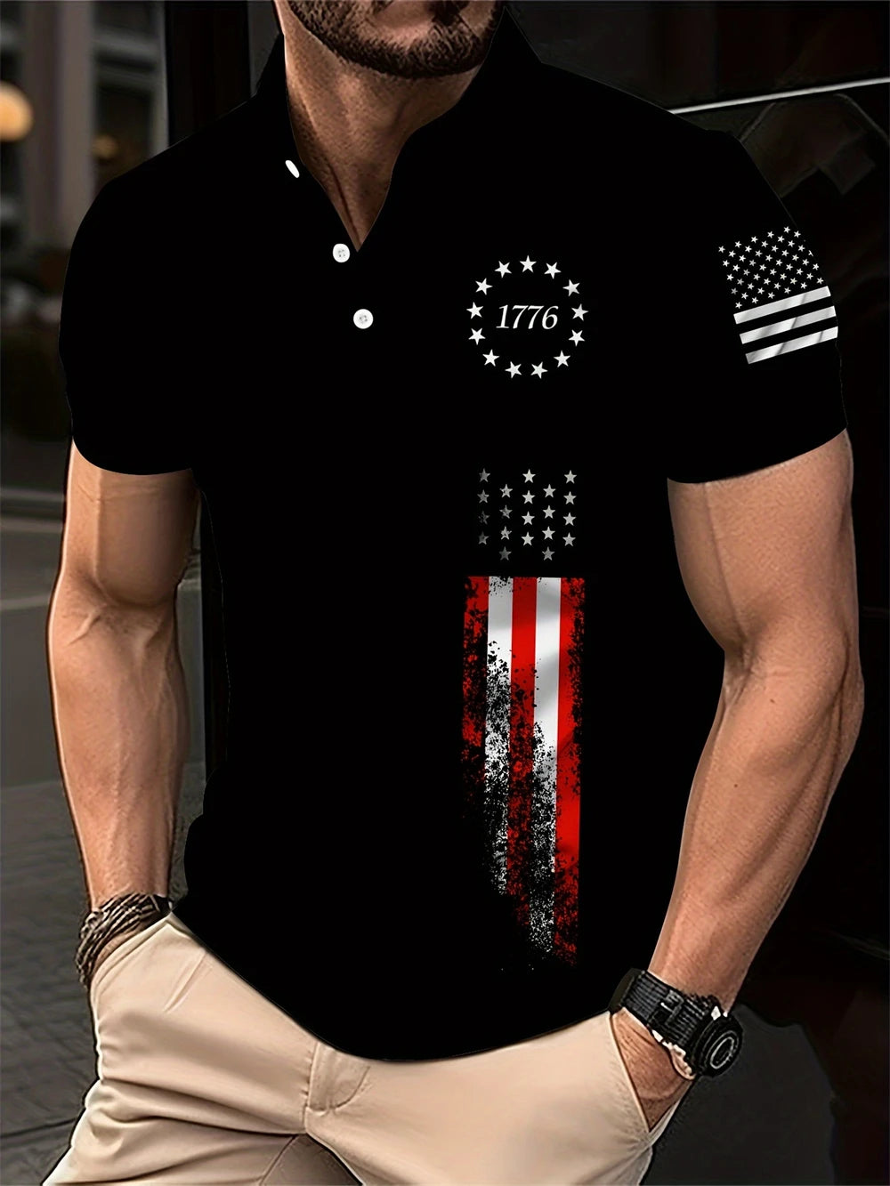 Fashion Men's Polo Shirt Italian Pattern Printed Summer Short Sleeve Casual Tie Button Large Size Men's Clothing Golf T Shirt