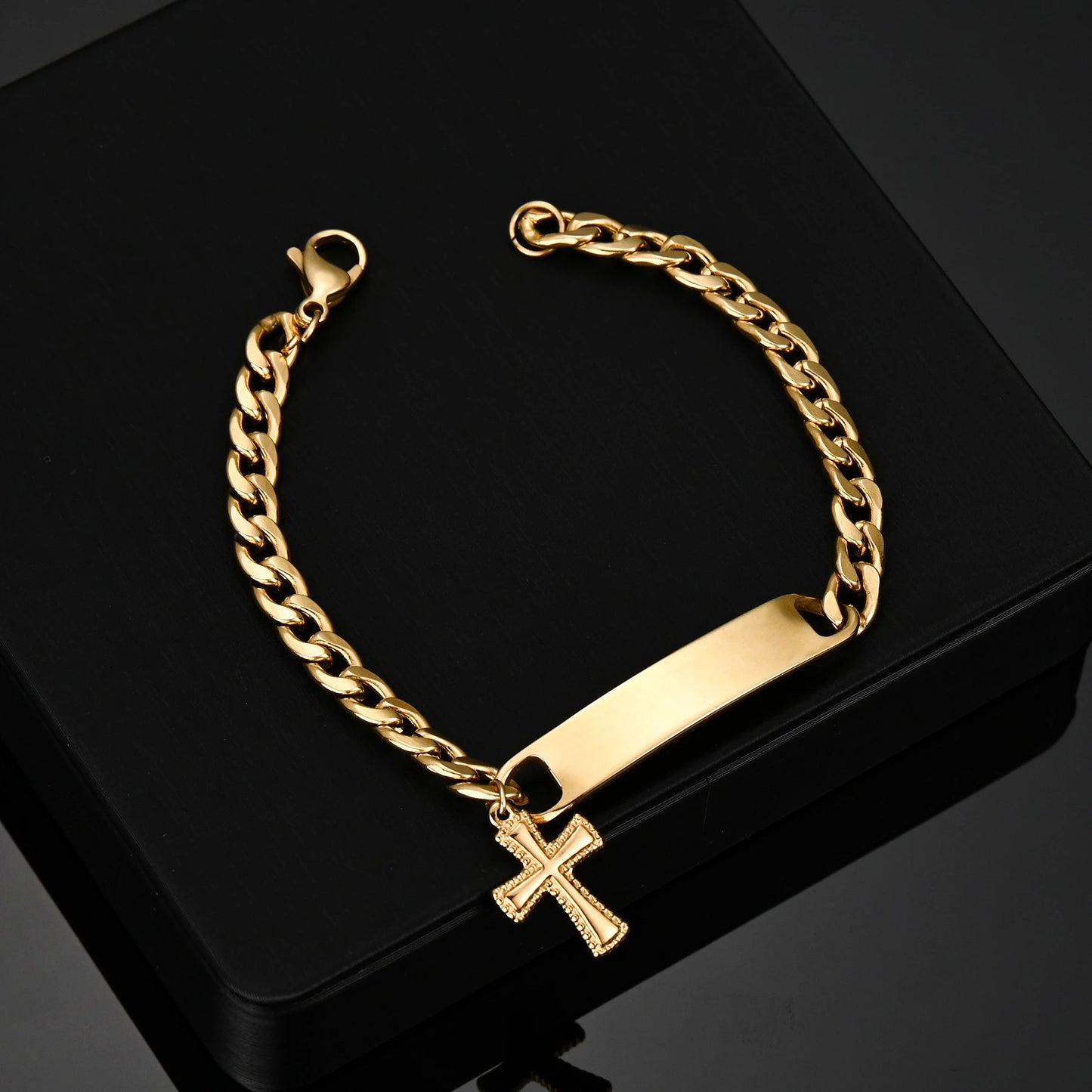 Atoztide Engrave Name Cross Heart Bracelet Stainless Steel For Men Women Adjustable Cuban Chain Personalized Jewelry Gift