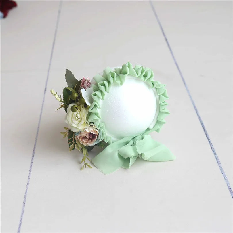 Vintage Newborn Floral Bonnet Baby girl Hat For Photography Knitted Newborn Garden Flower Bonnet For Photo Shoot Props