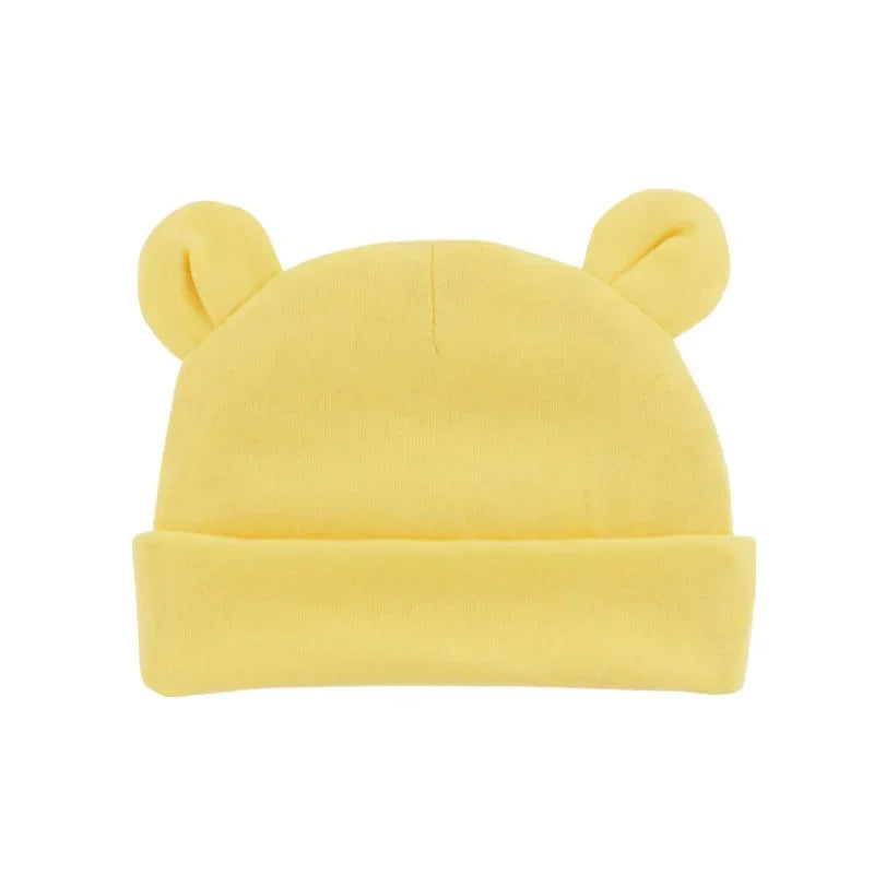 Xgnvpy Winter Baby Hat Comfortable Solid Color Hats Cute Ear Shape Cotton Cap Newborn Photography Props 0 -1 Infant Bonnet Items