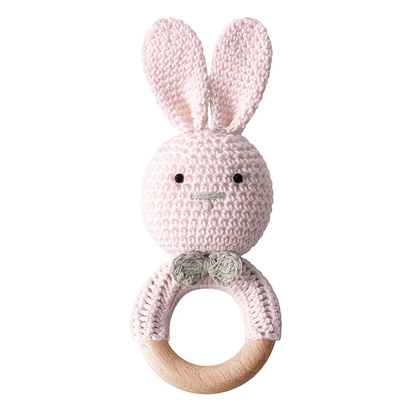 TYRY.HU Baby Small Rabbit Wood Rattle Wooden Teether Mobile Pram Crib Ring DIY Crochet Rattle Soother Bracelet Teether BPA Free