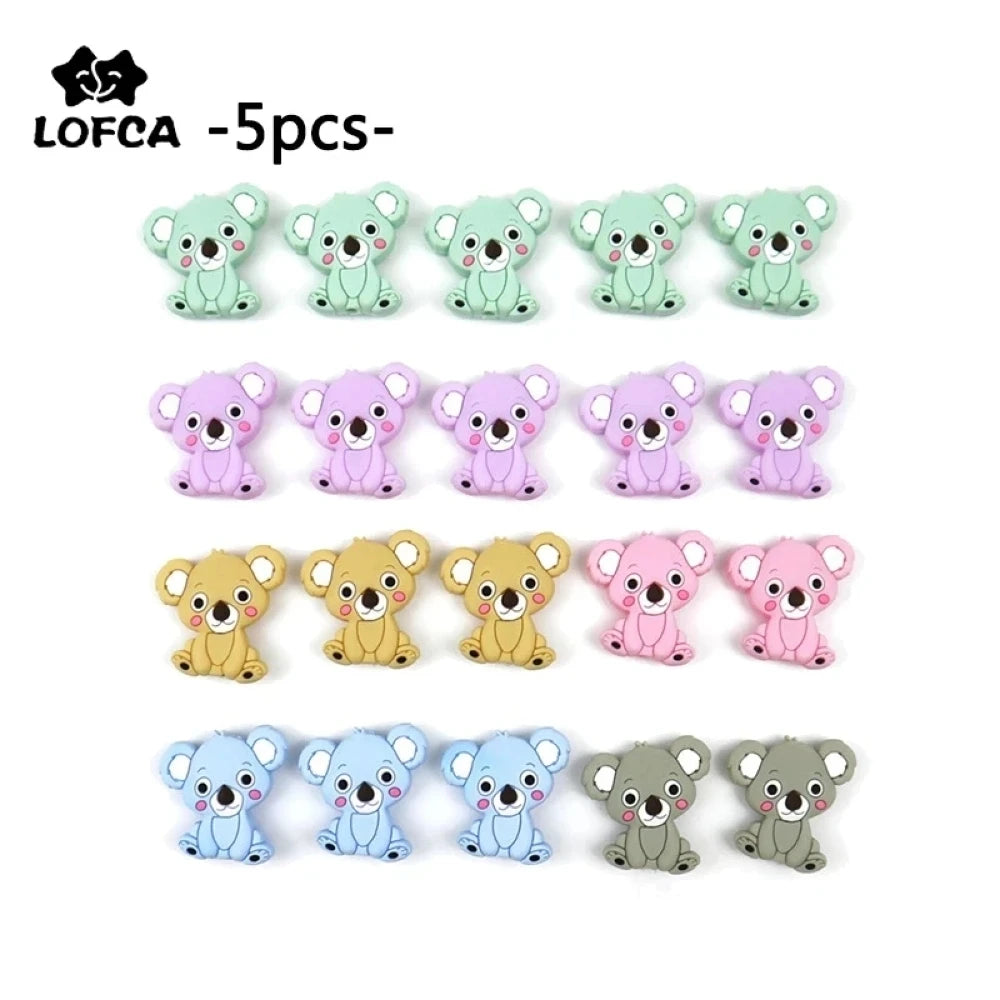 LOFCA 5pcs Silicone Mini Koala Beads Baby Teether Food Grade BPA Free Baby Teething Toy Pacifier Chain Nursing Necklace Making