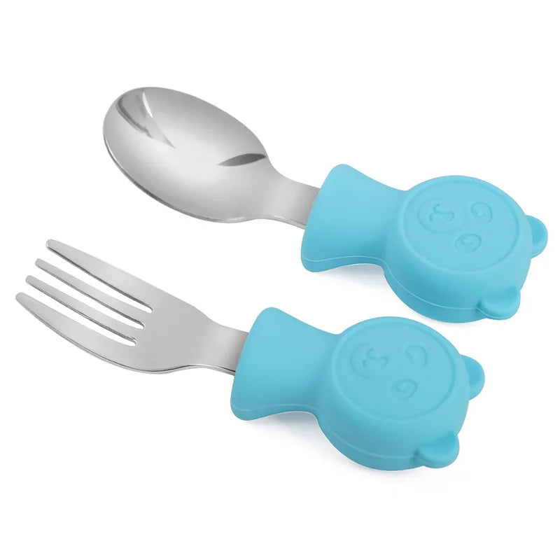 Cartoon Stainless Steel Kids Spoon Fork Set Baby Feeding Kid Children's Cutlery for Kids Food Feed Training Toddler Dinnerware