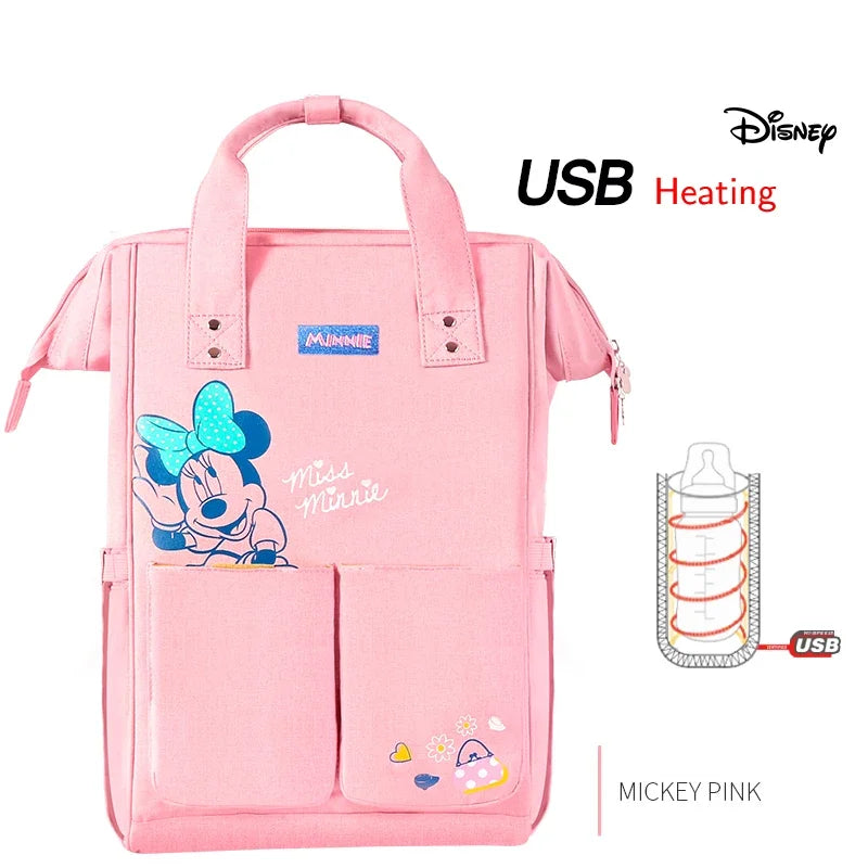 Disney Baby Diaper Backpack Moms Baby Nursing Bag Mother Maternity Nappy Changing Bag Travel Stroller USB Heating Mickey Series