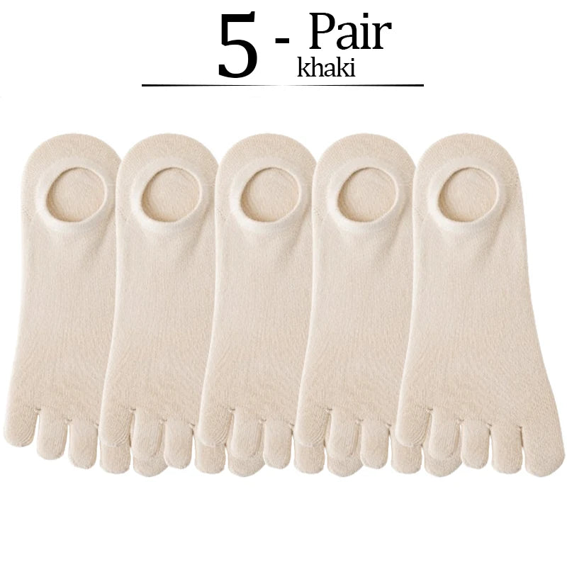 5 Pairs/lot Summer Men's Split Toe Boat Socks Black Gray Solid 100% Cotton Breathable Five Finger Socks Casual Sports socks