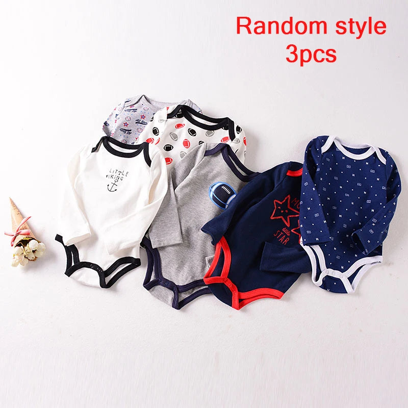 Baby Girl Fall Jumpsuit Long Sleeve 3Pcs Pure Cotton Newborn Bodysuits Round Collar Toddler Boy Clothes Set Infant Cute Costume