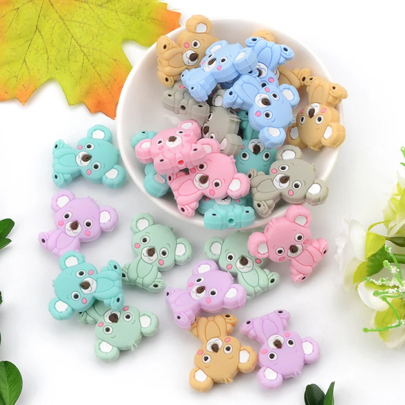 LOFCA 5pcs Silicone Mini Koala Beads Baby Teether Food Grade BPA Free Baby Teething Toy Pacifier Chain Nursing Necklace Making