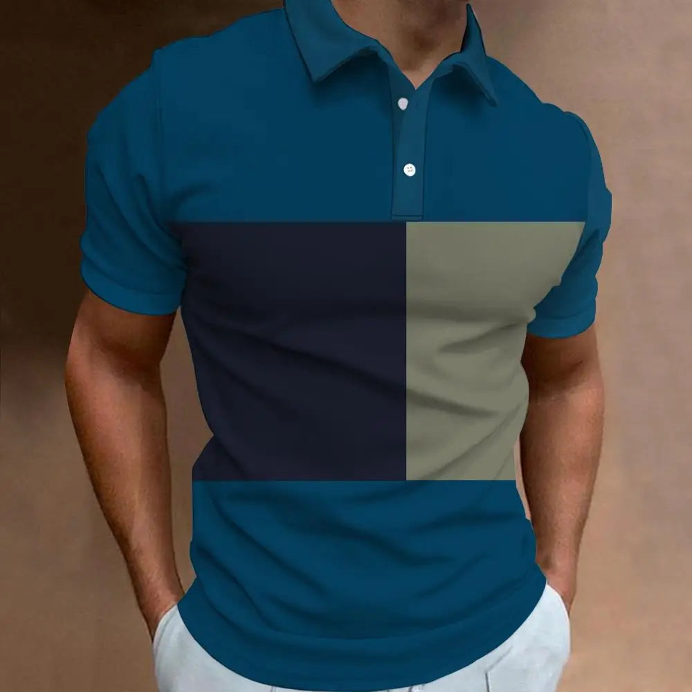 New Men‘S Polo Shirt Stripe Print Simple Male Clothing Summer Casual Short Sleeve Loose Oversize Shirt Fashion Breath Sweatshirt