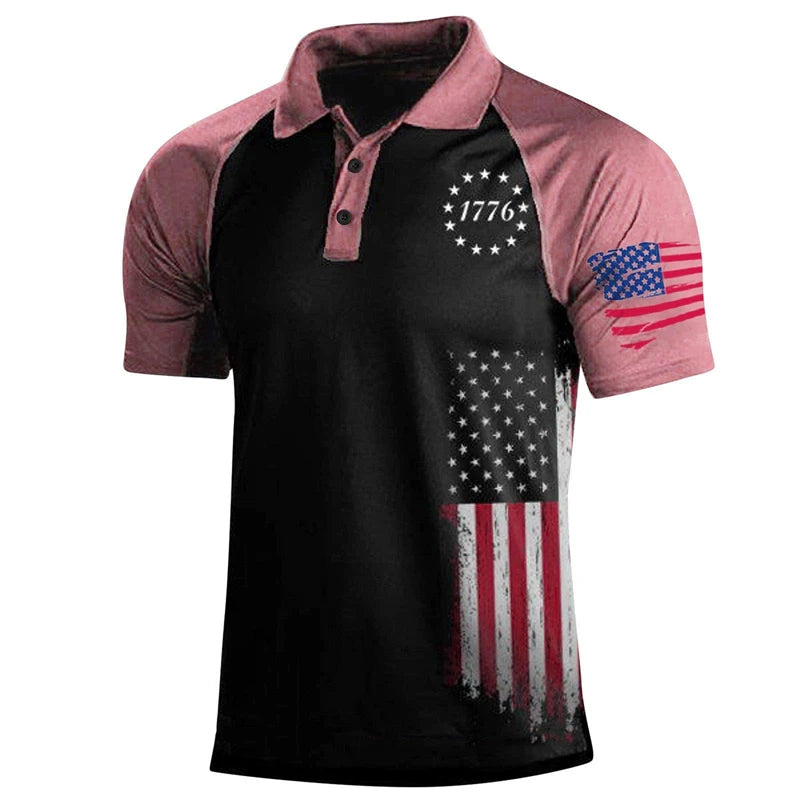 Summer Mens Polo Shirt Causal Fashion Sweatshirt America Flag 3D Printed T Shirt Short Sleeve Homme Vintage Streetwear Loose Top