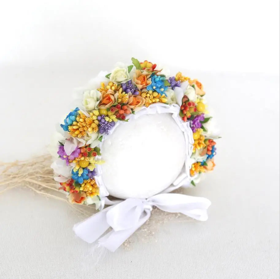 Vintage Newborn Floral Bonnet Baby girl Hat For Photography Knitted Newborn Garden Flower Bonnet For Photo Shoot Props