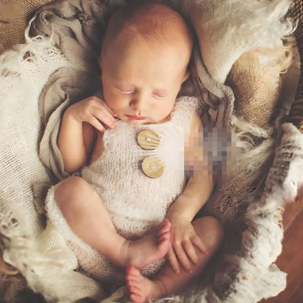 Newborn Photography Props Soft Mohair Baby Boy Girls Costume Handmade Knit Buttons Romper Outfit Baby Photo Props Accessories