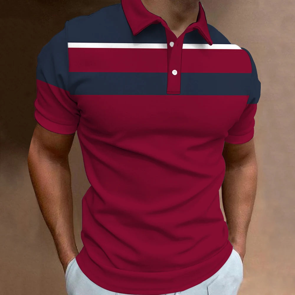 New Men‘S Polo Shirt Stripe Print Simple Male Clothing Summer Casual Short Sleeve Loose Oversize Shirt Fashion Breath Sweatshirt