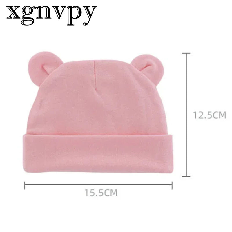Xgnvpy Winter Baby Hat Comfortable Solid Color Hats Cute Ear Shape Cotton Cap Newborn Photography Props 0 -1 Infant Bonnet Items