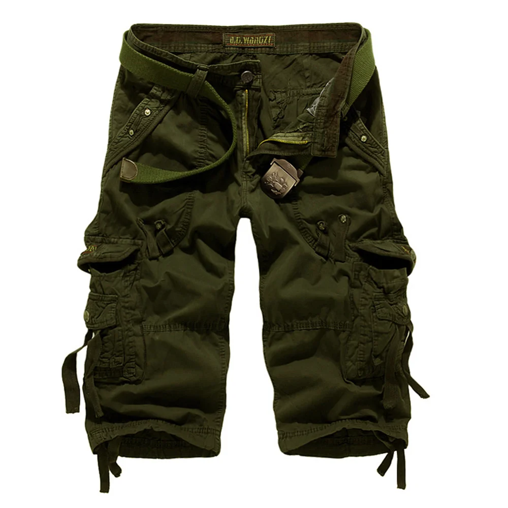 Summer Mens Casual 3/4 Long Length Shorts Elasticated Waist Cotton Cargo Combat Pants Male Wear-resistant Outdoor Climbing Pant