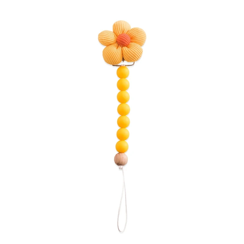 Baby Pacifier Chain Flower Shape Beech Wood Removable Clip For Handmade Baby Nipple Soother Chain Teething Toys Baby Accessories
