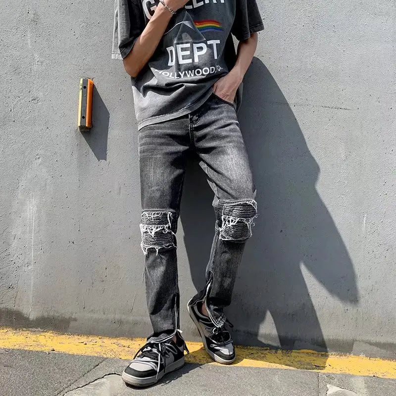 2023 Y2K Fashion Stretch Slim Ripped Jeans Pants For Men Clothing Ankle Zipper Vintage Skinny Biker Denim Trousers Ropa Hombre