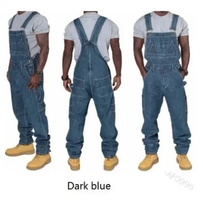 2024 Men Autumn Winter Men's Cowboy Siamese Stylish Multi-Pocket Loose Solid Color Casual Jeans Cargo Safari Overall Jumpsuits