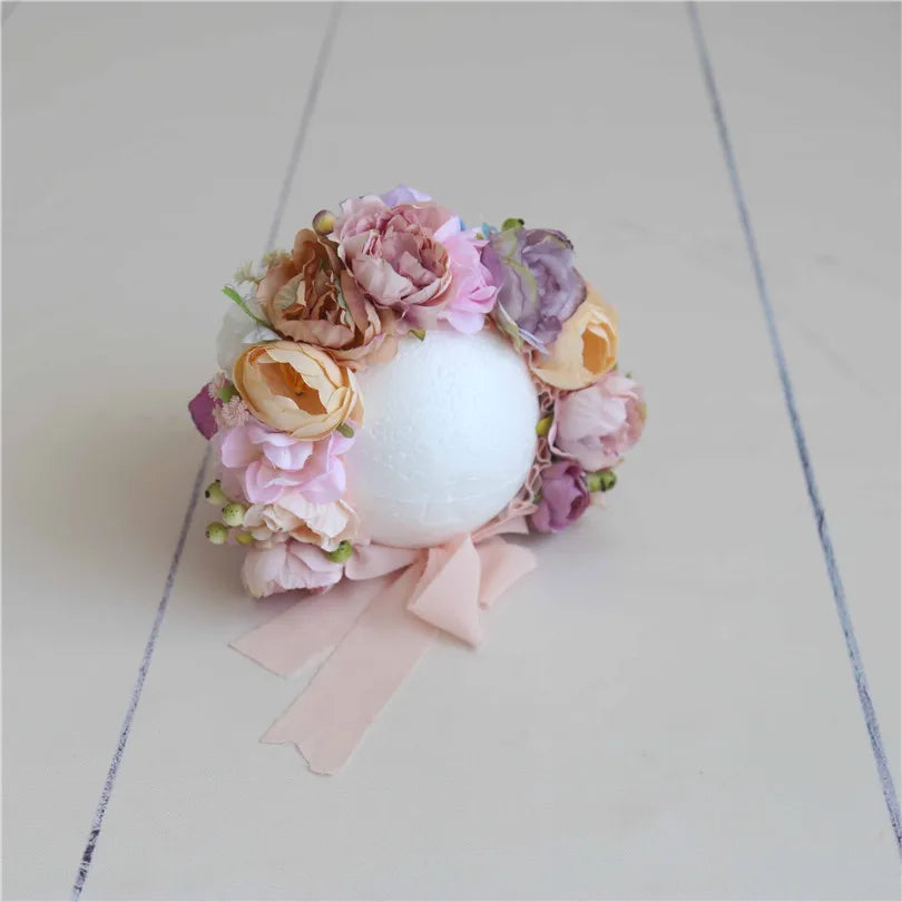 Vintage Newborn Floral Bonnet Baby girl Hat For Photography Knitted Newborn Garden Flower Bonnet For Photo Shoot Props