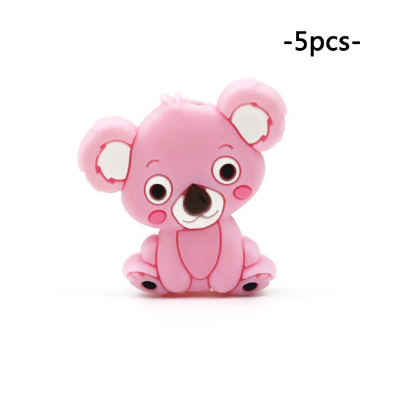 LOFCA 5pcs Silicone Mini Koala Beads Baby Teether Food Grade BPA Free Baby Teething Toy Pacifier Chain Nursing Necklace Making
