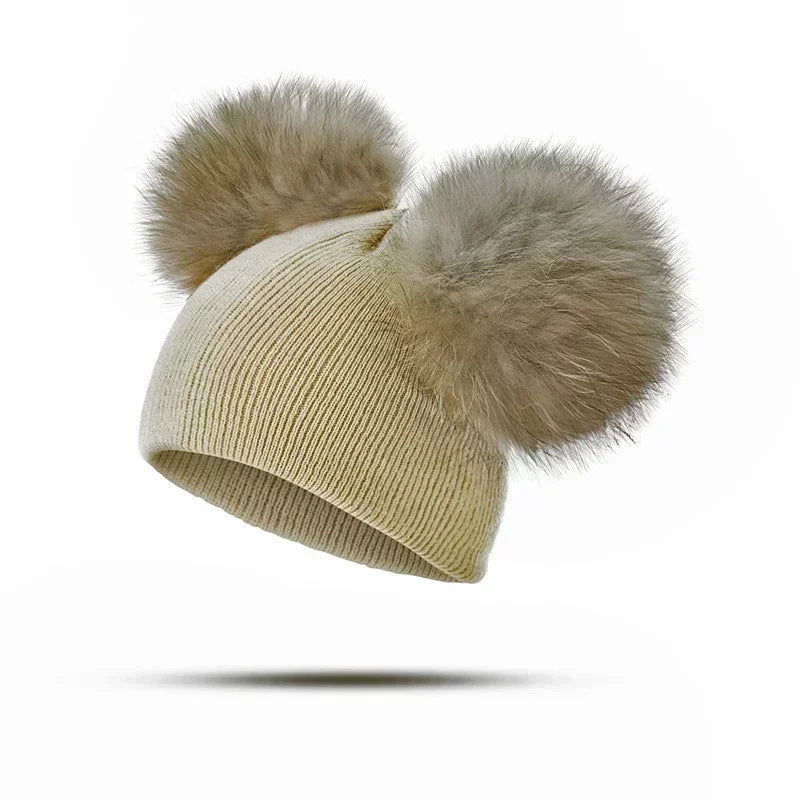 Winter Warm Children Knitted Hat Toddler Kids Baby Wool Hat Knit Beanie Cap Windproof Big Pompom Baby Boys Girls Fur Pom Pom Hat