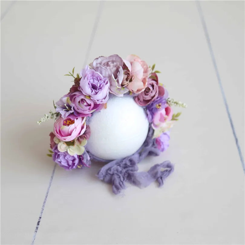 Vintage Newborn Floral Bonnet Baby girl Hat For Photography Knitted Newborn Garden Flower Bonnet For Photo Shoot Props