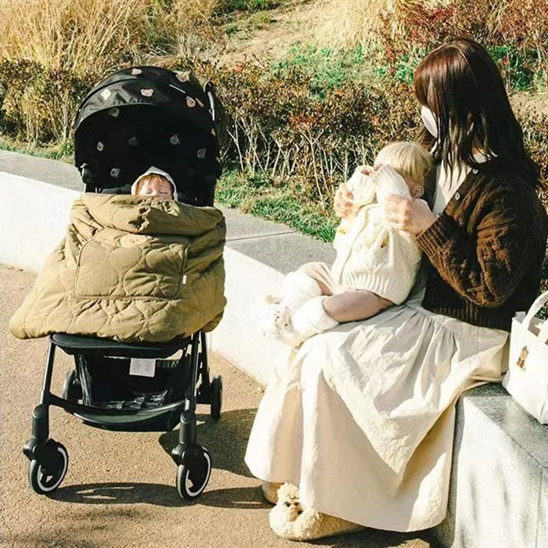 Cartoon Bear Baby Stroller Blanket Cover Korean Thicken Newborn Swaddle Wrap Hooded Cloak Cape Windproof Infant Sleeping Quilt