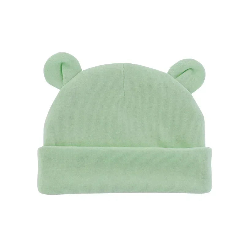 Xgnvpy Winter Baby Hat Comfortable Solid Color Hats Cute Ear Shape Cotton Cap Newborn Photography Props 0 -1 Infant Bonnet Items