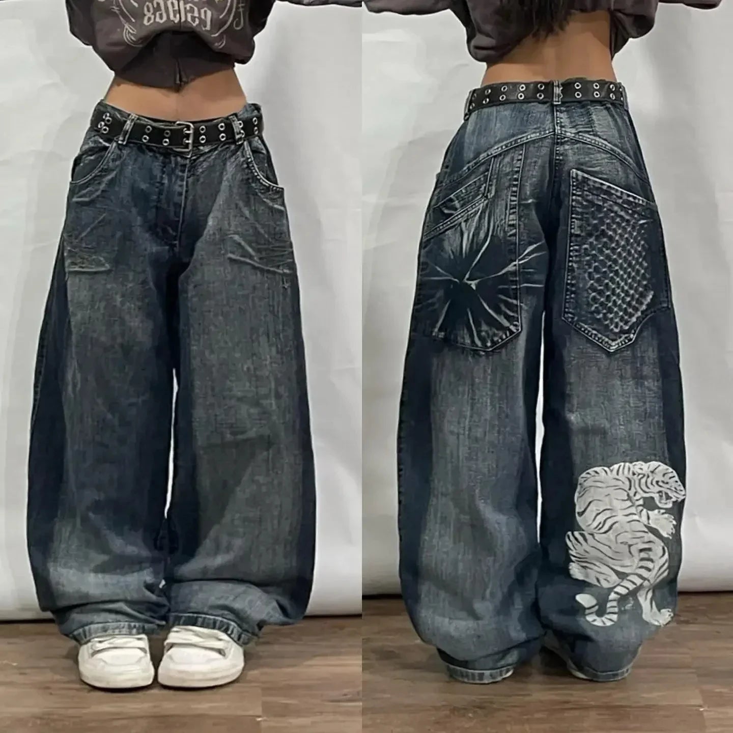 Y2K Harajuku Fashion Letter Embroidery Oversized Printed Baggy Jeans Men Street Retro Casual Gothic High Waist Wide Leg Trousers