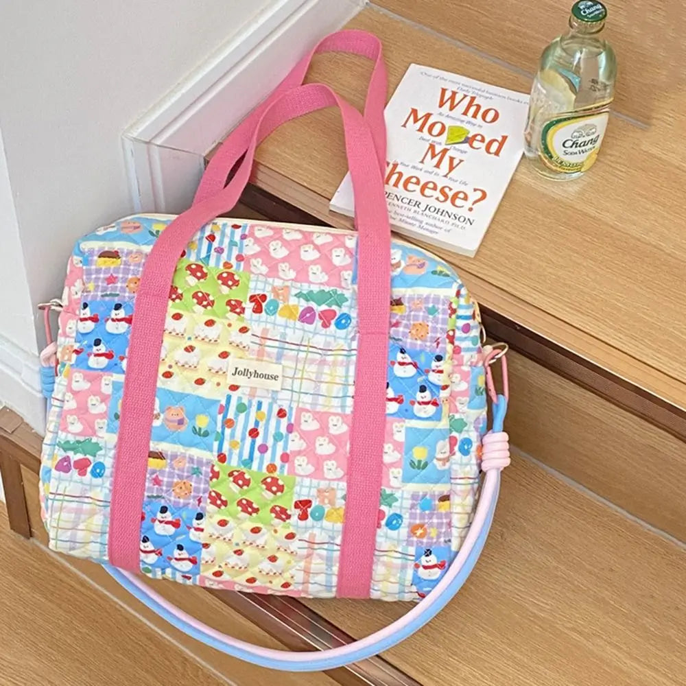 Colorful Pattern Baby Diaper Bag Detachable Straps Reusable Mommy Shoulder Bag Portable Quilted Cotton Crossbody Diaper Tote