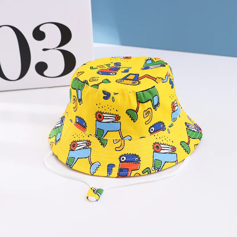 Cute Kids Outdoor Bucket Hats Children Sun Hats with Windproof Rope Cotton Baby Caps for Boys Girls Caps Summer Hat for Kids