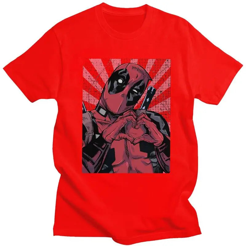 Cool Deadpool Hand Heart T Shirt Men Short Sleeved T-shirts Printed Tee Tops Cotton Regular Fit Tshirt Gift
