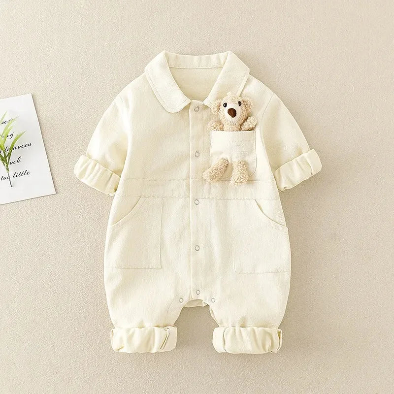 Denim Romper Baby Jumpsuit Cartoon Bear Korean Toddler Onesie Autumn Baby Boys Girls Clothes Infant Outfit Clothing